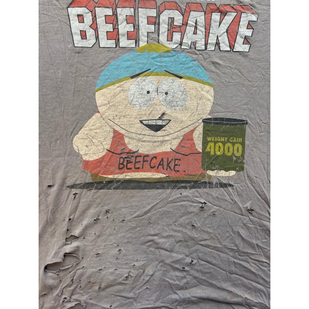 South Park Beefcake Cartman Distressed T-Shirt Grey 4XL Fifth Sun 2010 Thrashed - Picture 2 of 7